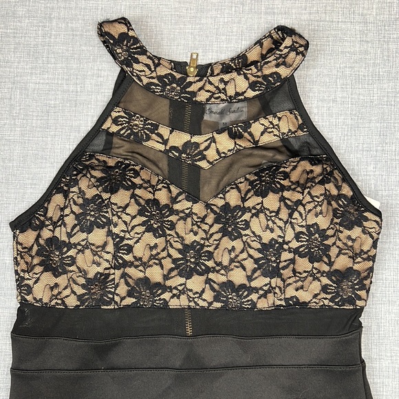 Black & Nude Lace Illusion Bodycon Dress Juniors Size Medium Prom Homecoming - Picture 3 of 9